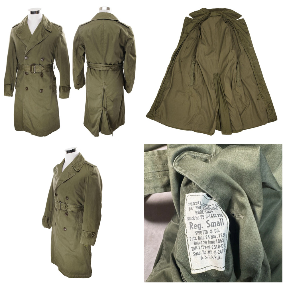 Vtg 1953 US Army Overcoat Jacket S Regular OG-107 Trench Coat Korean War Superb